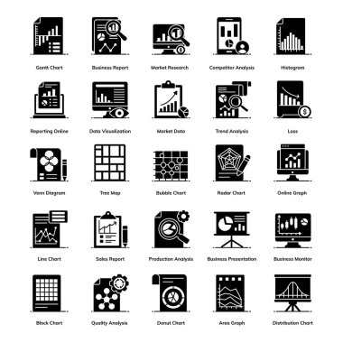 Bu kümedeki grafik ve grafiklerin çizgi simgeleri mevcut veri analitik ve istatistiksel veri sunumu. Bu paket istatistik, veri değerlendirmesi, analitik vb gerektiren projelerde kullanılmak için iyidir.