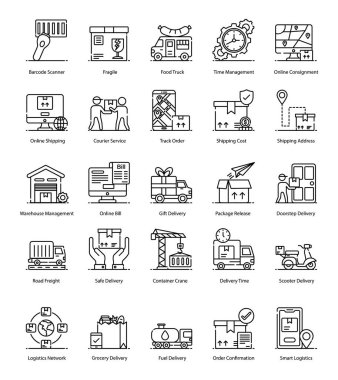 Nakliye ve lojistik hizmetleri kurmayı mı yoksa tasarım konusunda yardım etmeyi mi düşünüyorsun? Oh, öylesin! Bu durumda, bu yaratıcı lojistik ve dağıtım ikonları...
