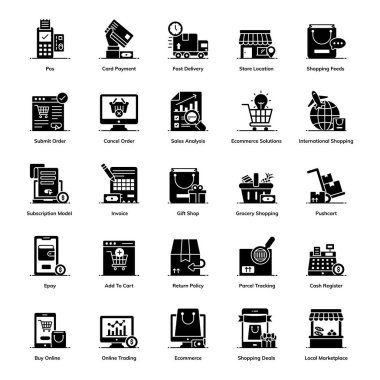 Perakende Alışveriş Katı Simgeler Paketi