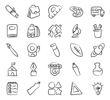 Modern Doodle Biçiminde Öğrenme ve Eğitim Simgeleri 