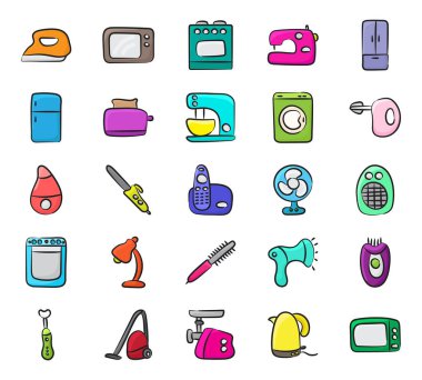 Modern Doodle Biçimli Elektronik ve Ev Aletleri Paketi 