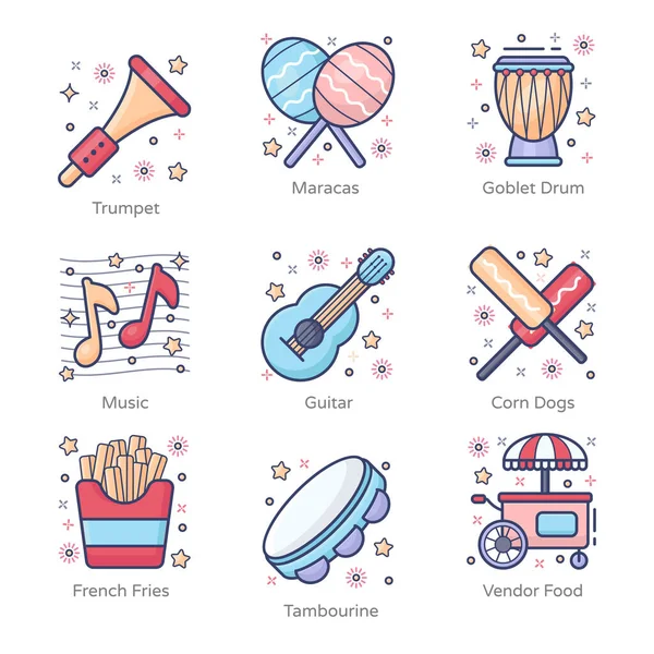 Carnaval Muziekinstrument Flat Icons Pack — Stockvector