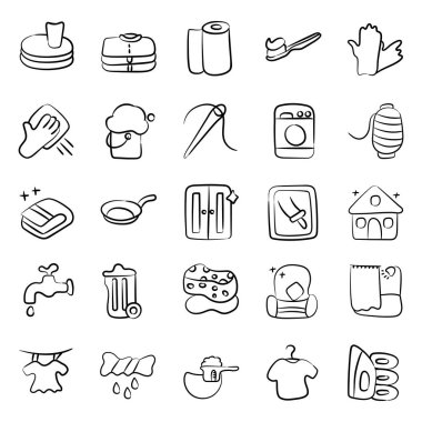 Temizleme Ekipmanı Doodle Simgeleri Paketi 