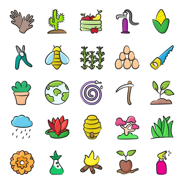 Pack Iconos Doodle Ecología — Vector de stock