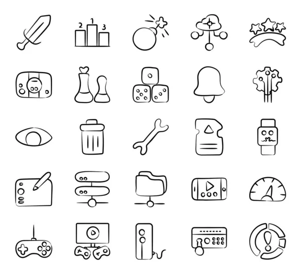 Gaming Accessories Doodle Icons Pack — Stock Vector