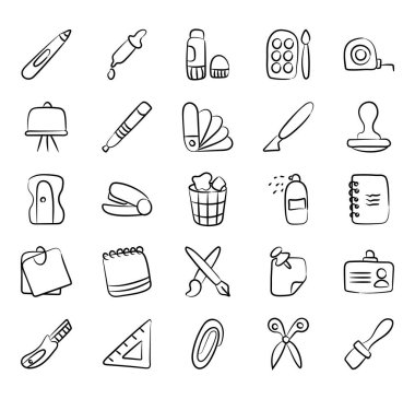 Kırtasiye ve Ofis Malzemeleri Doodle Simgeleri Paketi 