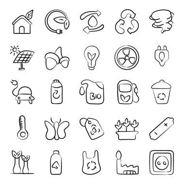 Çiftçilik ve Ekoloji Doodle Simgeleri Paketi 