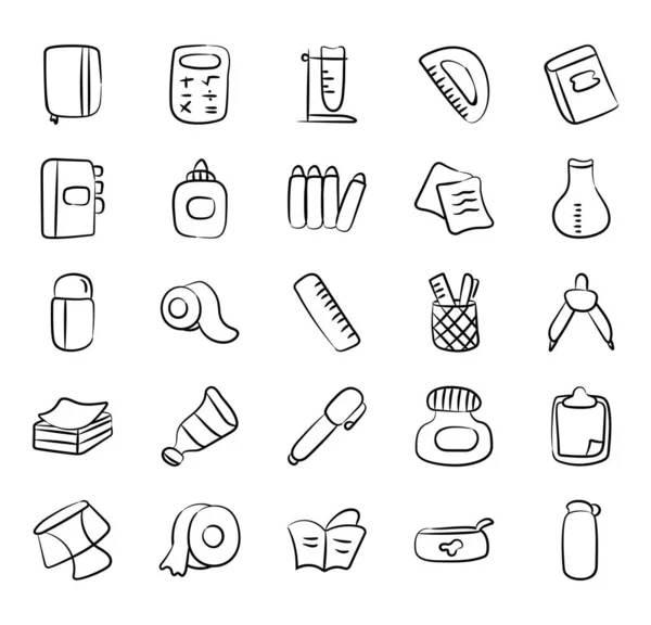 Packung Bürobedarf Doodle Icons — Stockvektor