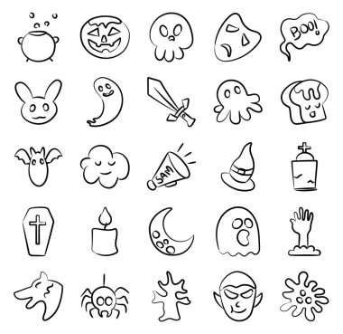 Korkunç Parti Aksesuarları Doodle Simgeleri Paketi 