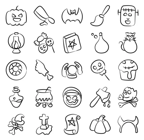 Horror Party Doodle Icons Pack — Stockvector