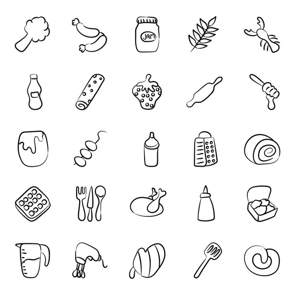 Artículos Comida Doodle Iconos Pack — Vector de stock