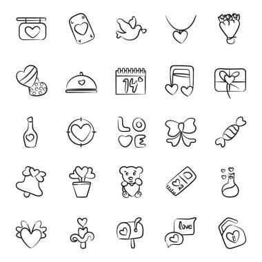 Aşk ve Valentine Satır Elementleri Doodle Stili 