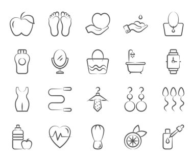 Burada sağlık, güzellik ve moda çizgisi simgeleri düzenlenebilir kalitede. Bu vektör paketi muhtemelen ihtiyacın olan şey. Şimdi yakala.. 