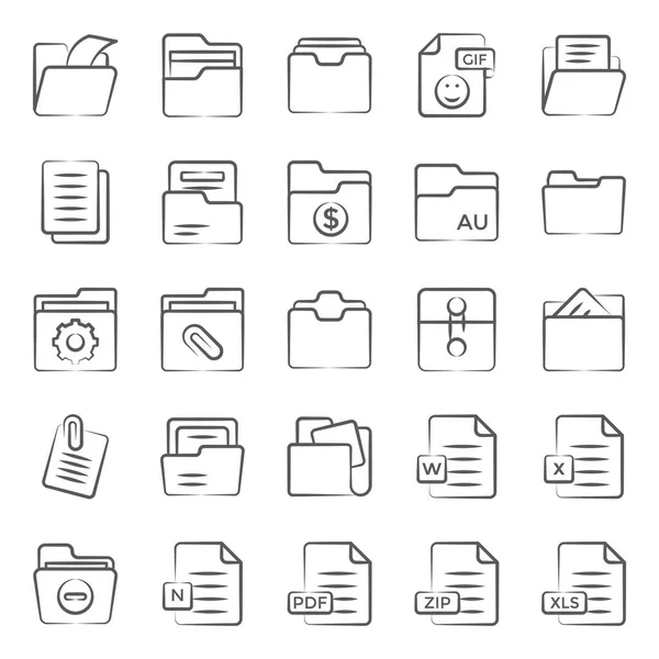 Conjunto Iconos Línea Tipos Archivos Carpetas Definitivo Está Diseñado Con — Vector de stock