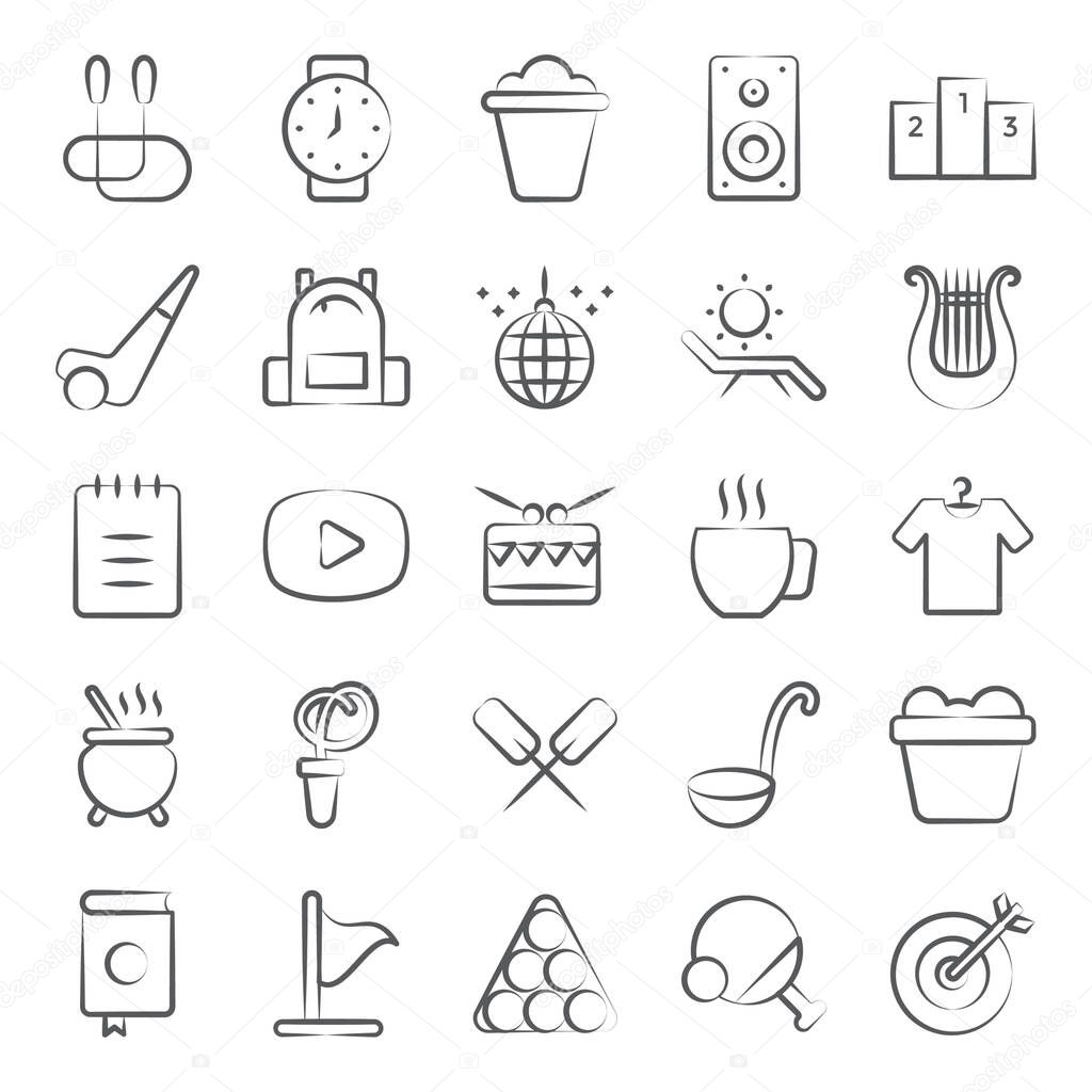 Hobbies and recreation line icons is available for any of your relevant niche. Also proving with editable vector graphics, Download now!