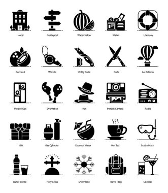 Bu seyahat ve eğlence paketlerini keşfedin. Macera dolu her türlü tasarım, turizm ve grafik projesi için mükemmeldir..