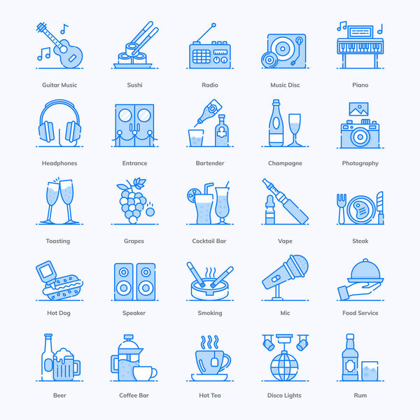 A pack of club and bar in s, representing bartender, speakers and food service concept. This set has some really cool vectors which will come in handy for your relevant design projects.