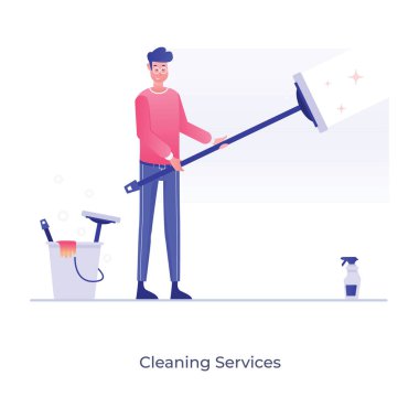 Pencere pervazı, temizlik hizmetinin düz çizimi 