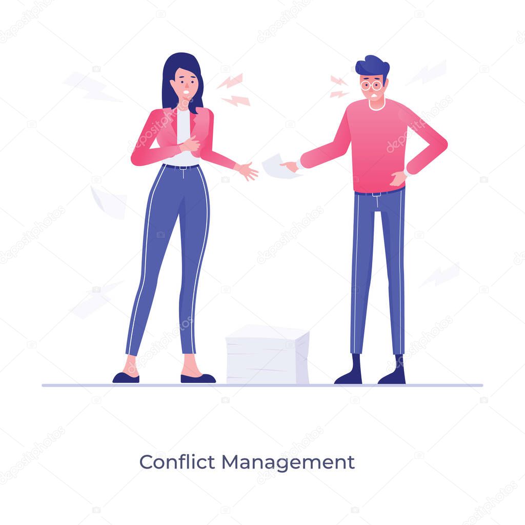 Conflict management flat illustration style, disputes editable vector 