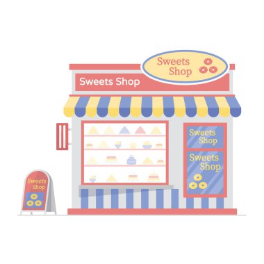 Düzenlenebilir düz vektördeki şekerci dükkanının tasarımı 