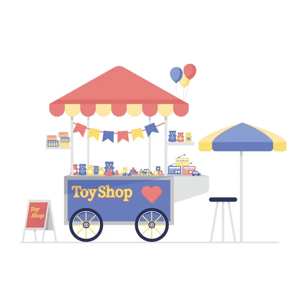 玩具商店插图设计 可编辑风格的玩具摊档 — 图库矢量图片