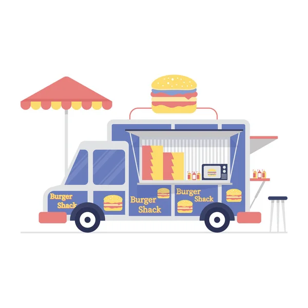 Une Illustration Street Food Une Cabane Hamburgers Dans Style Plat — Image vectorielle