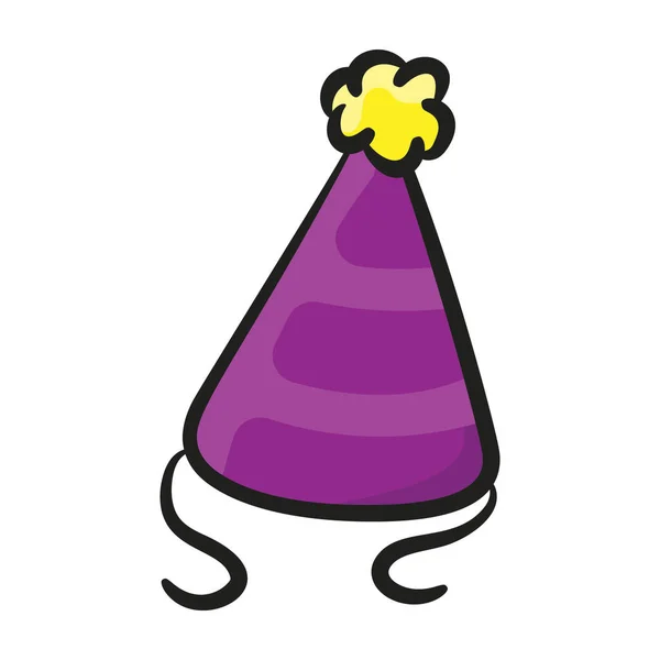 Chapéu Cone Com Estrela Nele Ícone Boné Aniversário Estilo Doodle — Vetor de Stock