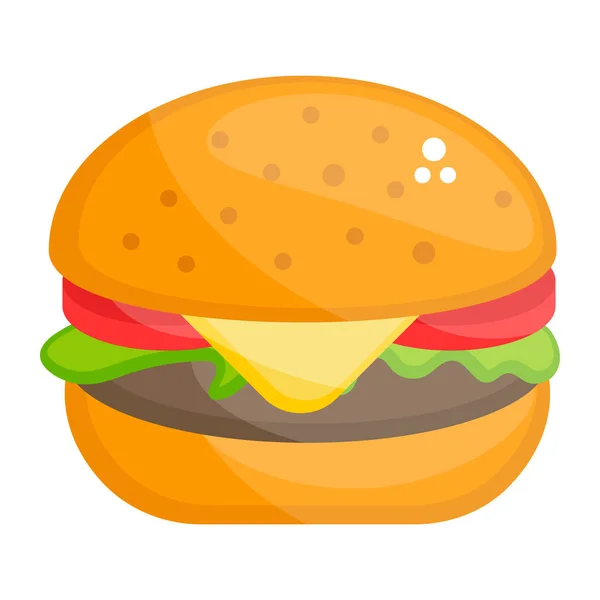 Fast Food Icona Hamburger Stile Vettoriale Piatto — Vettoriale Stock