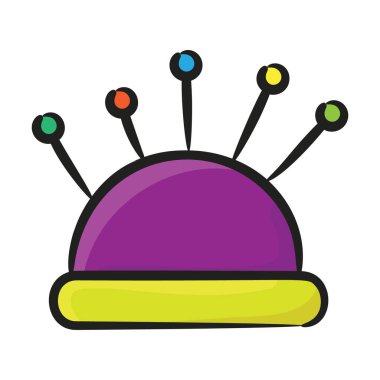 İğne yastığının el çizilmiş simgesi, tesettür iğnesi araçları yazdırır