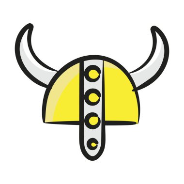 Viking miğferinin el çizimi simgesi, boynuz çelik başlık baskısı