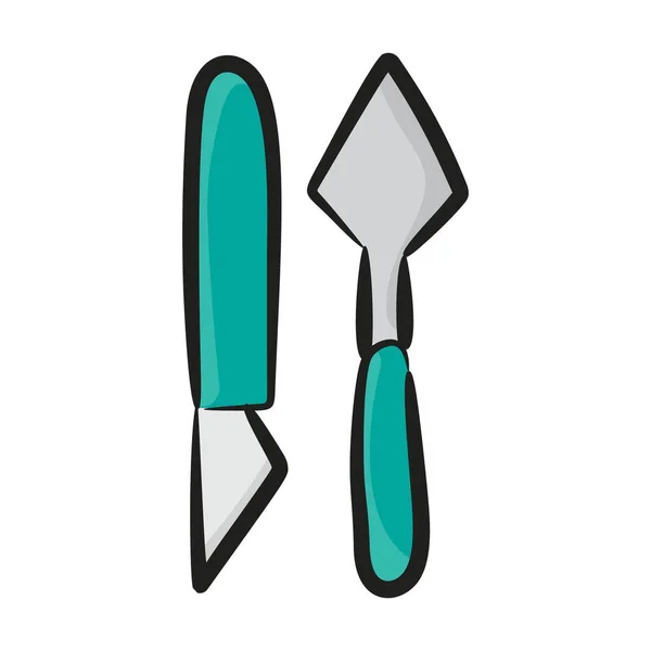 Acrylic Artwork Tool Hand Drawn Icon Paint Knives — Stock Vector