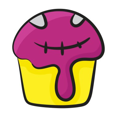 Üstünde korkunç bir şey olan kek, karalama dizaynında kek ikonu..