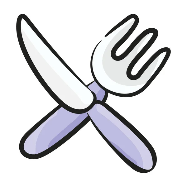 Cubertería Tenedor Cuchillo Icono Diseño Doodle — Vector de stock