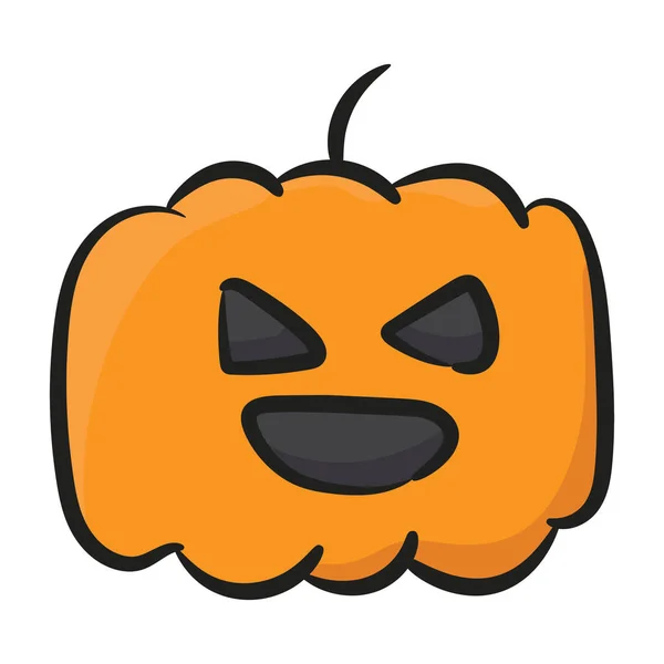 Icona Zucca Halloween Stile Doodle Frase Facciale Spaventosa — Vettoriale Stock