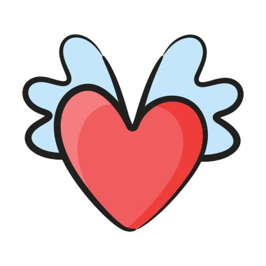 Kanatlı kalp, aşk meleği düz karalama stili 