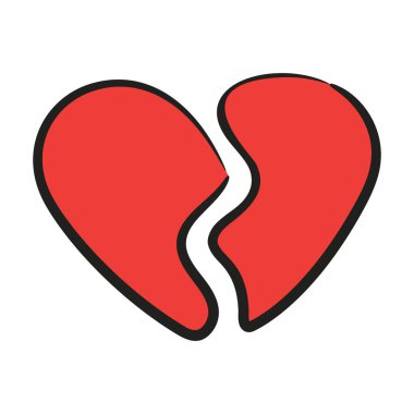 Kırık bir kalbin tasarımı düzenlenebilir karalama stili, parçalanmış kalp 