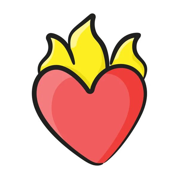 Burning Heart Icon Editable Doodle Style — Stock Vector