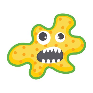 Gücenmiş yüz ifadesi olan mikrop, düz bir mikrop simgesi.  