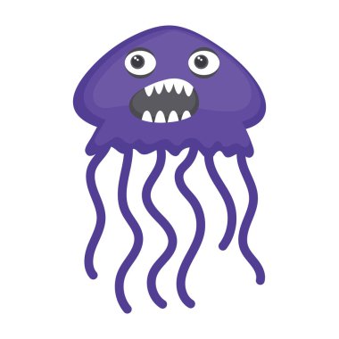 Medusa bakterisinin düz simgesi, denizanası yapısal mikroorganizma 