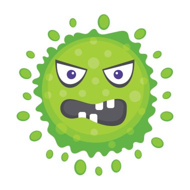 Kokus karakterinin düz simgesi, korkunç bakteri ifadesi 