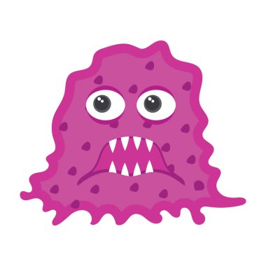 Gücenmiş yüz ifadesi olan amip, düz bir mikrop simgesi.  