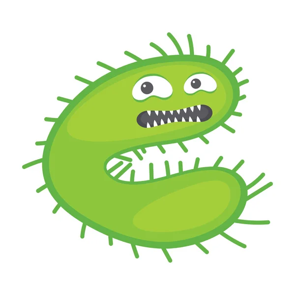 Mikrob Obrażonym Wyrazem Twarzy Płaska Ikona Wirusa Robaka — Wektor stockowy