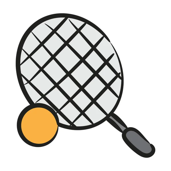 Conception Raquette Squash Jeu Tennis Dans Style Ligne Doodle — Image vectorielle