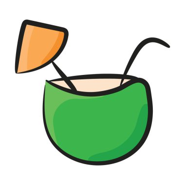 Taze hindistan cevizi suyu sağlıklı yaşam için en iyisi, hindistan cevizi kesitinin karalama vektörü. 