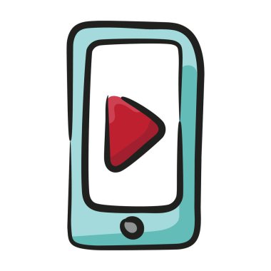 Karalama dizaynında mobil video oynatıcı ikon vektörü, canlı yayın 