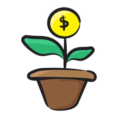 Tencerede dolar bitkisi, karalama simgesi tasarımı 