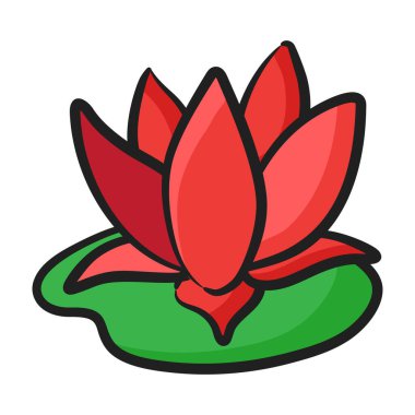 Süslü su bitkisi ikonu, nilüfer çiçeğinin karalama tasarımı 
