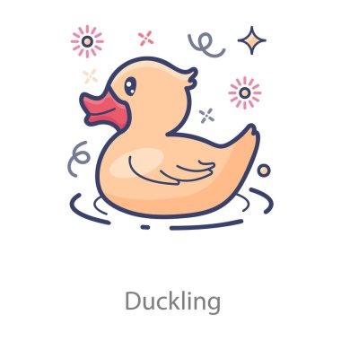 Çocuklar lastik oyuncaklar, ördek vektör tasarımının düz simgesi. 