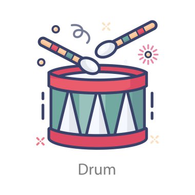 Davul vektör biçimi, davul ritmi düz simge tasarımı 