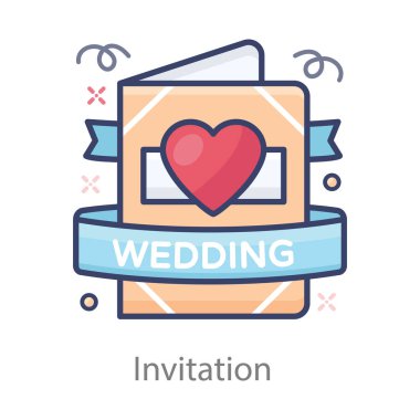 Düğün daveti simgesi biçimi, düz vektör biçimi 